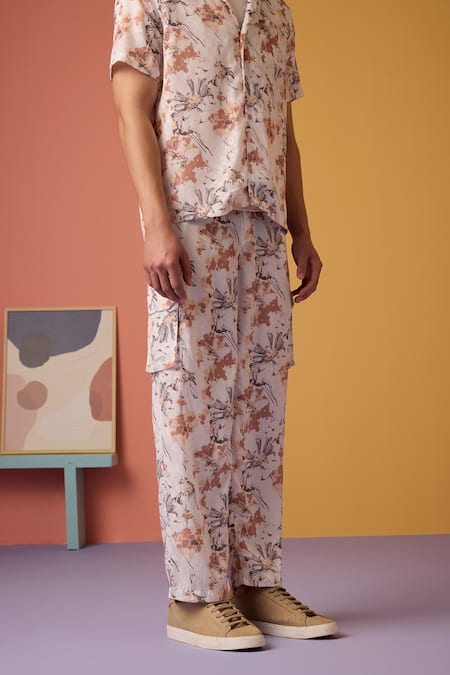 Shop Muvazo Brown Jacquard, Satin Floral Odyssey Pant Online at Aza Fashions Shop_Muvazo_Brown Jacquard, Satin Floral Odyssey Pant _Online_at_Aza_Fashions