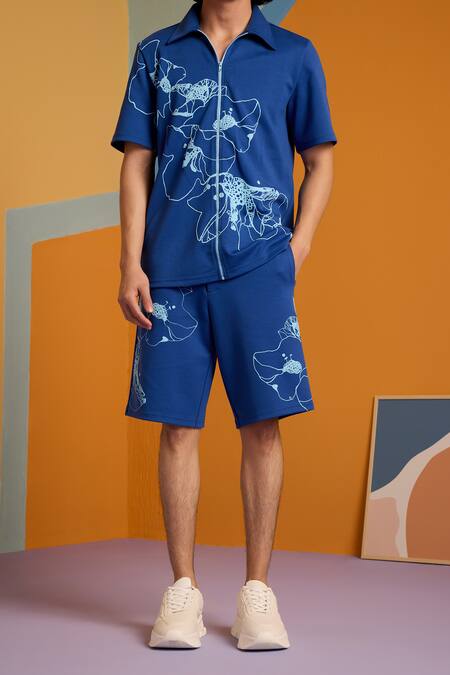 Buy Muvazo Blue Cotton, Polyester Sunbeam Spectrum Shorts Online at Aza Fashions Buy_Muvazo_Blue Cotton, Polyester Sunbeam Spectrum Shorts _Online_at_Aza_Fashions