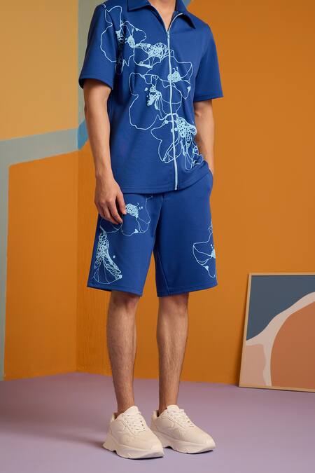 Muvazo Blue Cotton, Polyester Sunbeam Spectrum Shorts at Aza Fashions Muvazo_Blue Cotton, Polyester Sunbeam Spectrum Shorts _at_Aza_Fashions