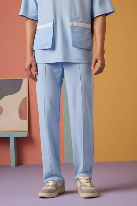 Muvazo Blue Cotton Day Break Horizon Pant Online at Aza Fashions Muvazo_Blue Cotton Day Break Horizon Pant _Online_at_Aza_Fashions