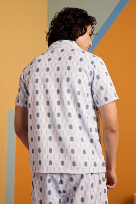 Muvazo_Grey Satin, Twill Geo Fusion Geometric Print Shirt _at_Aza_Fashions