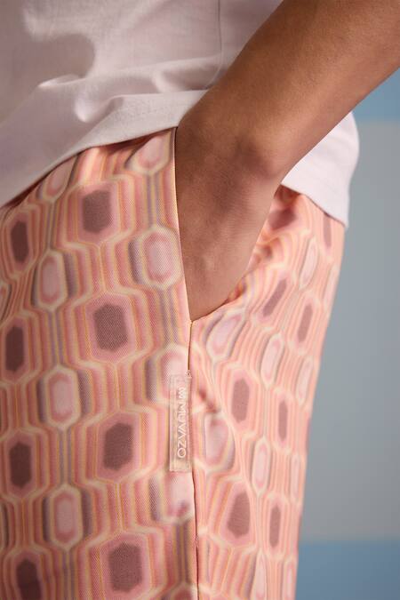 Muvazo_Pink Satin Geo Fusion Print Shorts _Online_at_Aza_Fashions
