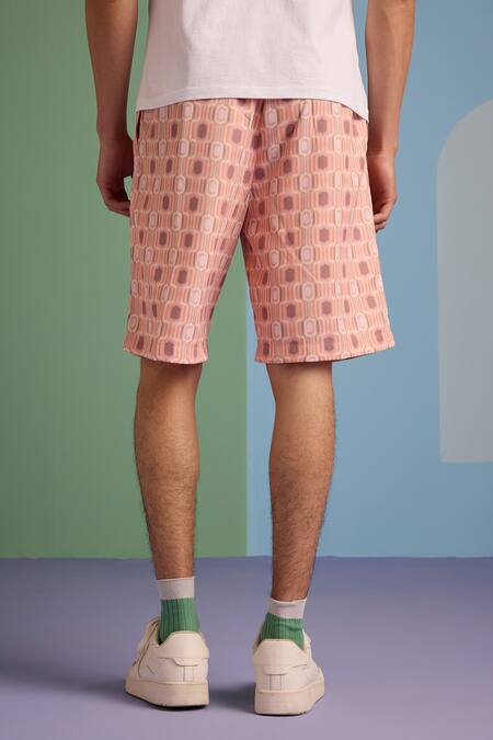Shop_Muvazo_Pink Satin Geo Fusion Print Shorts _at_Aza_Fashions