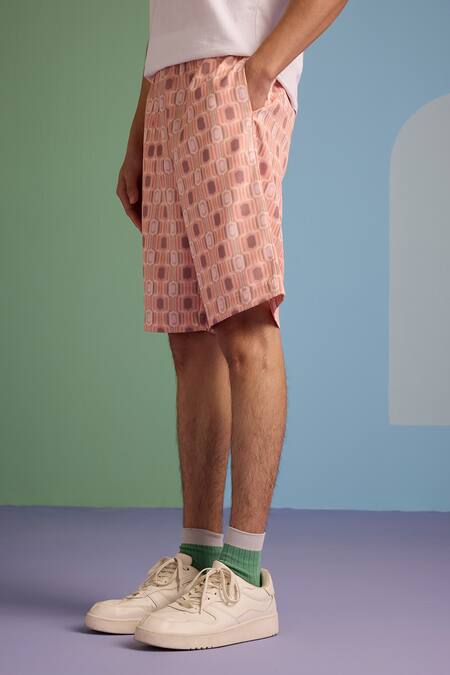 Muvazo_Pink Satin Geo Fusion Print Shorts _at_Aza_Fashions