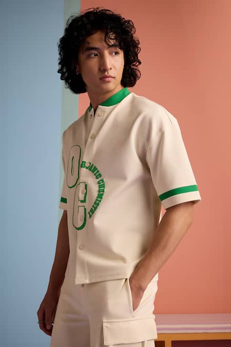 Shop_Muvazo_Beige Cotton, Polyester Organic Ovation Pattern Shirt _Online_at_Aza_Fashions