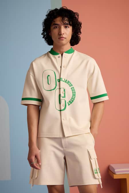 Muvazo_Beige Cotton, Polyester Organic Ovation Pattern Shirt _at_Aza_Fashions