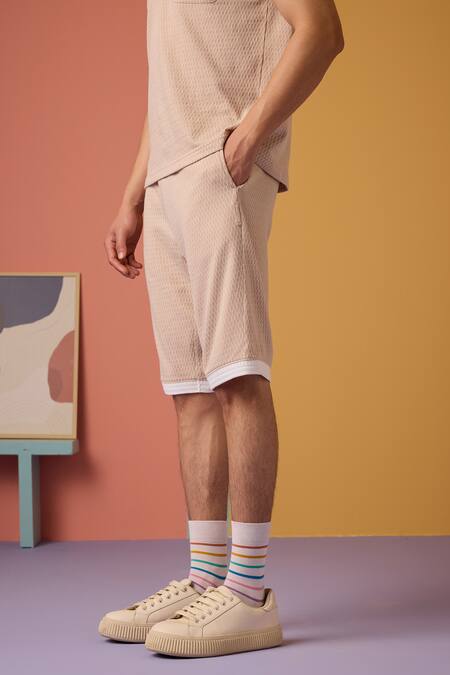 Buy_Muvazo_Peach Jacquard Woven Shorts _Online_at_Aza_Fashions