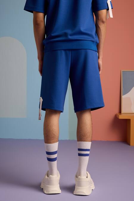 Buy_Muvazo_Blue Cotton, Dont Panic Its Organic Pattern Hoodie T Shirt And Shorts Set 