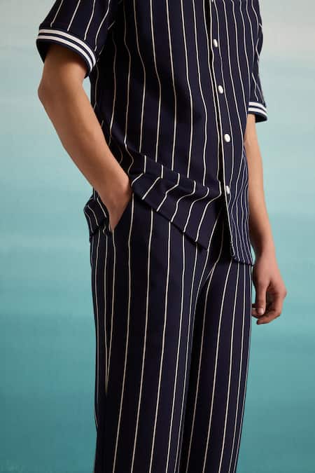 Buy Muvazo Blue Cotton, Rayon Yacht Club Stripe Print Shirt And Pant Set Online at Aza Fashions Buy_Muvazo_Blue Cotton, Rayon Yacht Club Stripe Print Shirt And Pant Set _Online_at_Aza_Fashions