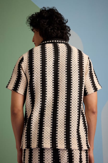 Muvazo Ebony Edge Crochet Embroidered Shirt & Shorts Set 