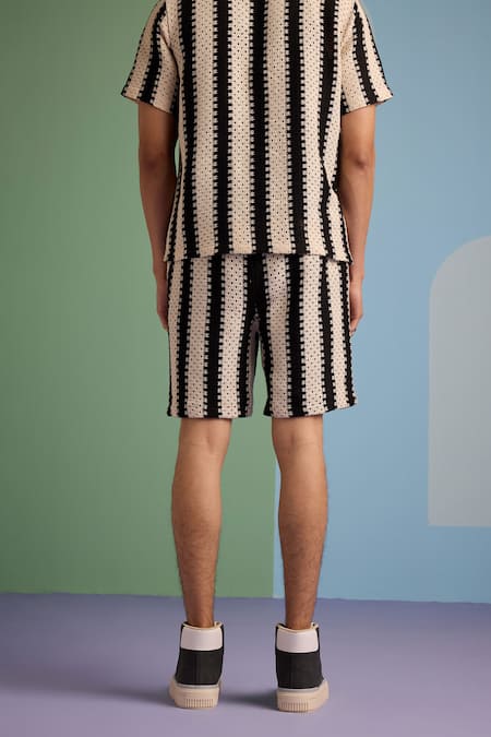 Buy_Muvazo_Black Cotton Embroidery Ebony Edge Crochet Shirt And Shorts Set _Online_at_Aza_Fashions