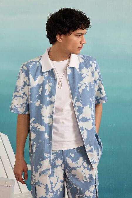 Muvazo Blue Cotton Acidic Aura Abstract Pattern Shirt And Pant Set at Aza Fashions Muvazo_Blue Cotton Acidic Aura Abstract Pattern Shirt And Pant Set _at_Aza_Fashions