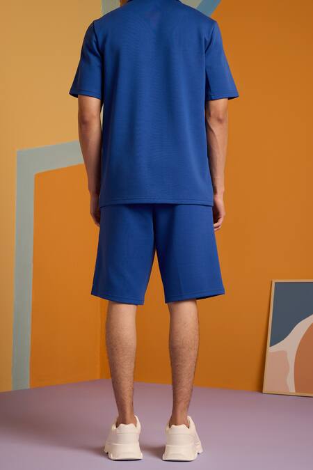 Shop Muvazo Blue Cotton, Polyester Embroidery Sunbeam Spectrum Printed Shirt And Shorts Set Shop_Muvazo_Blue Cotton, Polyester Embroidery Sunbeam Spectrum Printed Shirt And Shorts Set