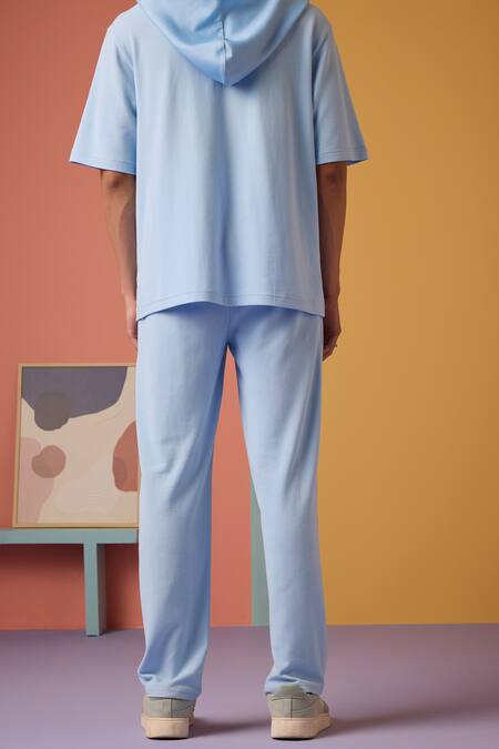 Shop Muvazo Blue Cotton, Polyester T Shirt And Pant Set at Aza Fashions Shop_Muvazo_Blue Cotton, Polyester T Shirt And Pant Set _at_Aza_Fashions