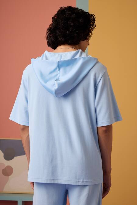 Muvazo Blue Cotton, Polyester T Shirt And Pant Set Online at Aza Fashions Muvazo_Blue Cotton, Polyester T Shirt And Pant Set _Online_at_Aza_Fashions