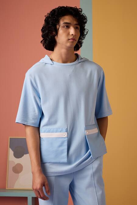 Shop Muvazo Blue Cotton, Polyester T Shirt And Pant Set Online at Aza Fashions Shop_Muvazo_Blue Cotton, Polyester T Shirt And Pant Set _Online_at_Aza_Fashions