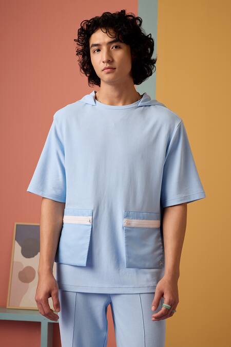 Muvazo Blue Cotton, Polyester T Shirt And Pant Set at Aza Fashions Muvazo_Blue Cotton, Polyester T Shirt And Pant Set _at_Aza_Fashions