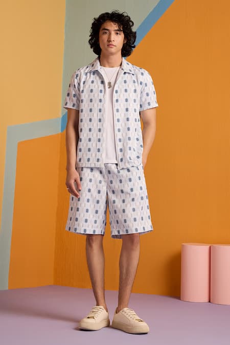 MUVAZO Geometric Pattern Shirt & Shorts Set 