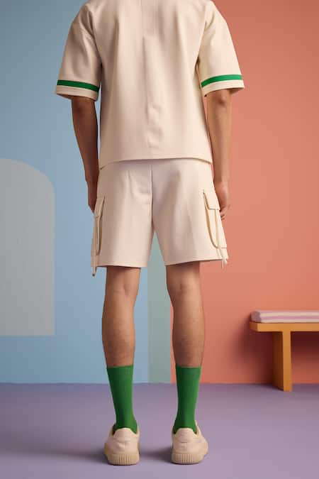 Muvazo Beige Cotton, Polyester Organic Ovation Print Shirt And Shorts Set Online at Aza Fashions Muvazo_Beige Cotton, Polyester Organic Ovation Print Shirt And Shorts Set _Online_at_Aza_Fashions