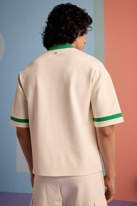 Shop Muvazo Beige Cotton, Polyester Organic Ovation Print Shirt And Shorts Set at Aza Fashions Shop_Muvazo_Beige Cotton, Polyester Organic Ovation Print Shirt And Shorts Set _at_Aza_Fashions