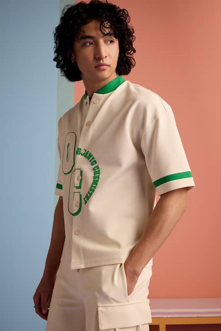 Shop Muvazo Beige Cotton, Polyester Organic Ovation Print Shirt And Shorts Set Online at Aza Fashions Shop_Muvazo_Beige Cotton, Polyester Organic Ovation Print Shirt And Shorts Set _Online_at_Aza_Fashions