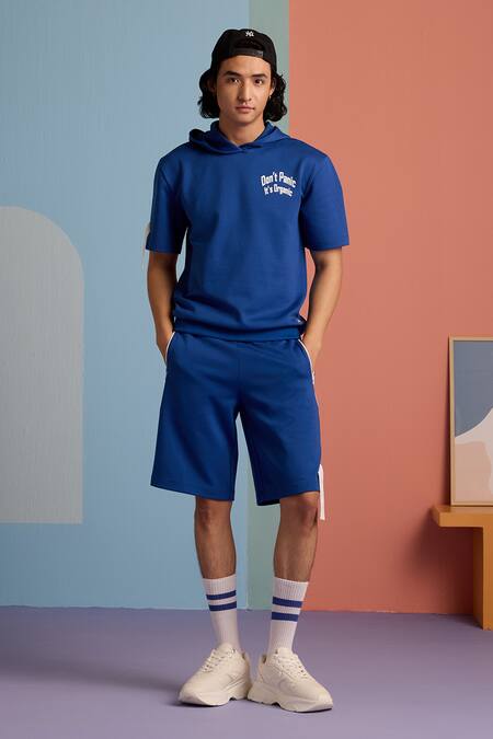 Muvazo Blue Cotton, Polyester Dont Panic Its Organic Hoodie Tee at Aza Fashions Muvazo_Blue Cotton, Polyester Dont Panic Its Organic Hoodie Tee _at_Aza_Fashions