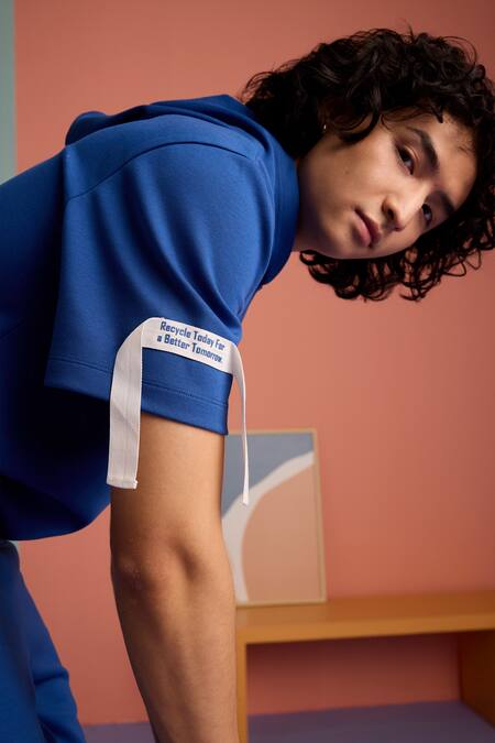 Shop Muvazo Blue Cotton, Polyester Dont Panic Its Organic Hoodie Tee Shop_Muvazo_Blue Cotton, Polyester Dont Panic Its Organic Hoodie Tee