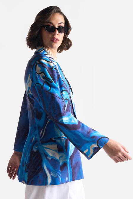 Buy Ekastories Blue Modal Lapis Lazuli Flower Abstract Print Blazer Online at Aza Fashions Buy_Ekastories_Blue Modal Lapis Lazuli Flower Abstract Print Blazer_Online_at_Aza_Fashions