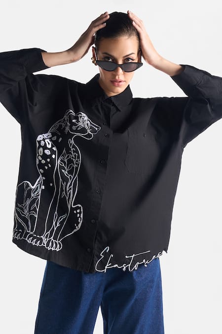 Ekastories Coal Blanc Eka Animal Print Shirt 