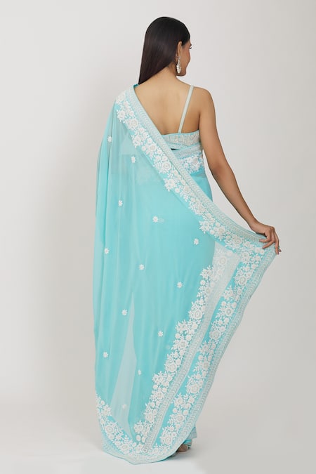 Rohini Bedi Floral Border Embroidered Saree With Blouse 