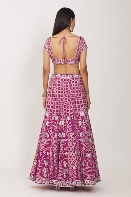 Rohini Bedi Geometric Applique Embroidered Bridal Lehenga Set 