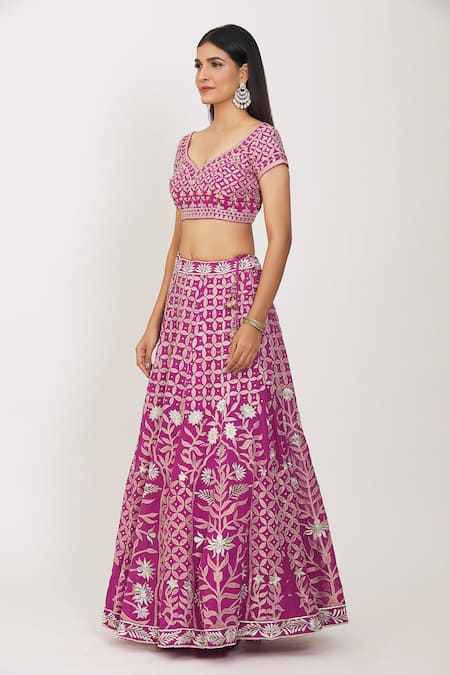 Buy Rohini Bedi Pink Georgette Embroidery, Applique Asymmetric Geometric Bridal Lehenga Set Online at Aza Fashions Buy_Rohini Bedi_Pink Georgette Embroidery, Applique Asymmetric Geometric Bridal Lehenga Set _Online_at_Aza_Fashions