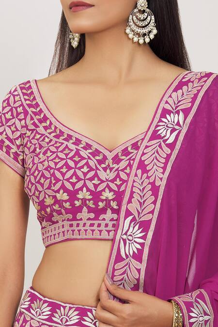 Shop Rohini Bedi Pink Georgette Embroidery, Applique Asymmetric Geometric Bridal Lehenga Set Online at Aza Fashions Shop_Rohini Bedi_Pink Georgette Embroidery, Applique Asymmetric Geometric Bridal Lehenga Set _Online_at_Aza_Fashions