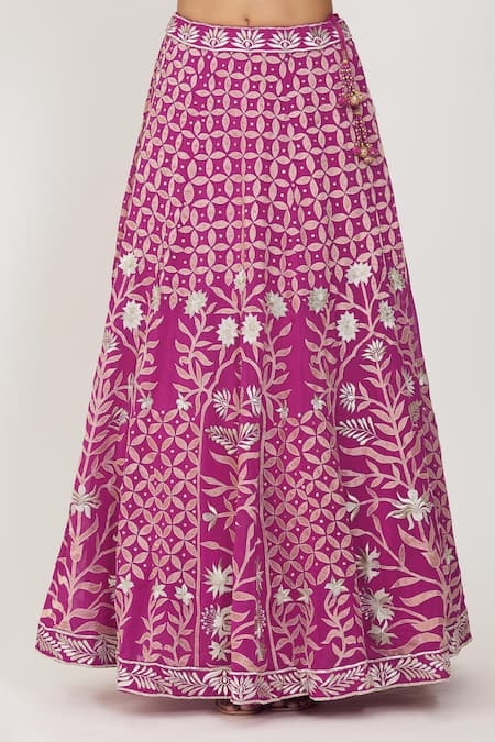 Rohini Bedi Pink Georgette Embroidery, Applique Asymmetric Geometric Bridal Lehenga Set at Aza Fashions Rohini Bedi_Pink Georgette Embroidery, Applique Asymmetric Geometric Bridal Lehenga Set _at_Aza_Fashions