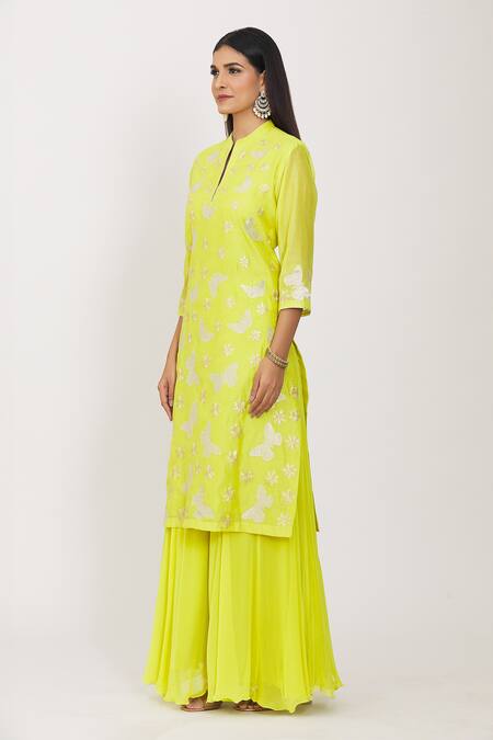 Buy Rohini Bedi Green Georgette Embroidery, Gota Patti Mandarin Applique Kurta Sharara Set Online at Aza Fashions Buy_Rohini Bedi_Green Georgette Embroidery, Gota Patti Mandarin Applique Kurta Sharara Set _Online_at_Aza_Fashions