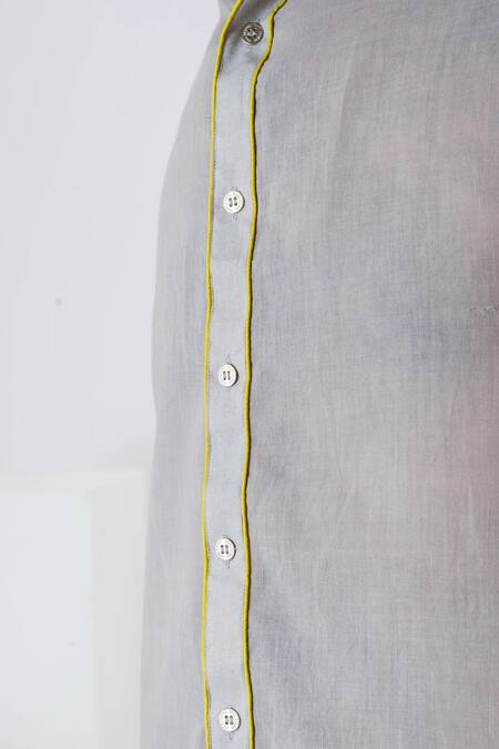 Buy Vaani Beswal Grey Handwoven Cotton Cording Arche Corded Chinese Collar Shirt Buy_Vaani Beswal_Grey Handwoven Cotton Cording Arche Corded Chinese Collar Shirt