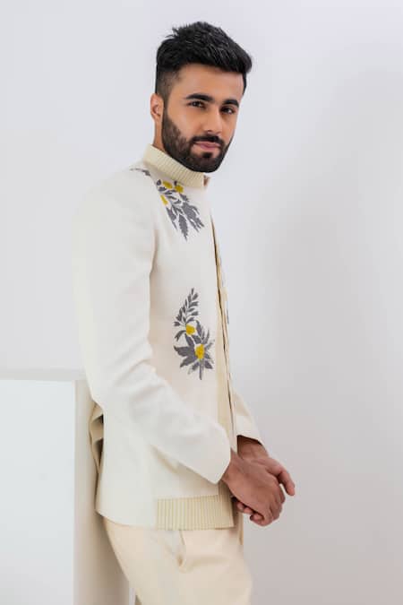 Buy_Vaani Beswal_Ivory Handwoven Matka Silk Embroidery Thread Celeste Bloom Jacket _Online_at_Aza_Fashions