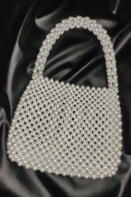 Buy_Rubilon_White Faux Pearl Belle Woven Bag _Online_at_Aza_Fashions