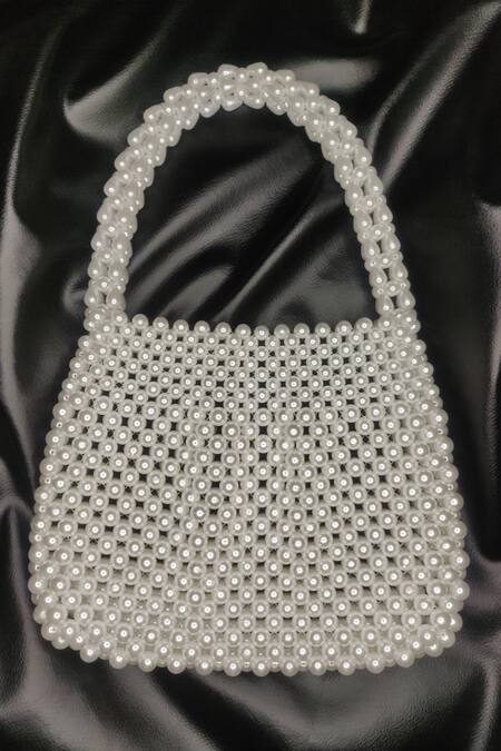 Shop_Rubilon_White Faux Pearl Belle Woven Bag _Online_at_Aza_Fashions