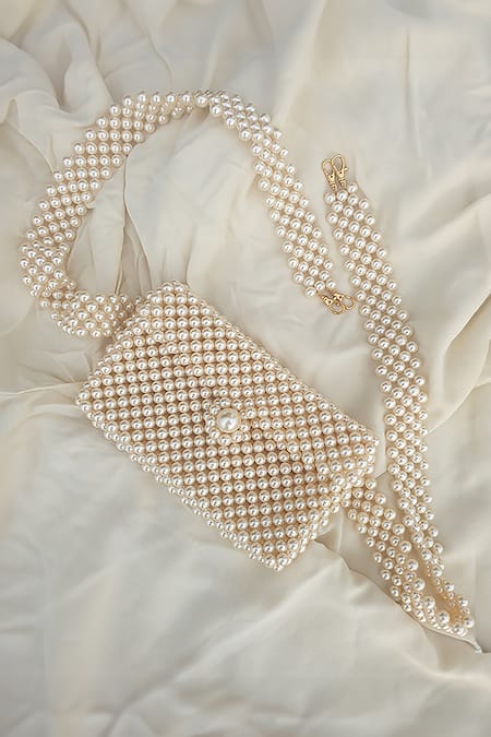 Buy Rubilon Beige Fabric Flowers, Beads Diana Pearl Woven Belt Bag Online at Aza Fashions Buy_Rubilon_Beige Fabric Flowers, Beads Diana Pearl Woven Belt Bag _Online_at_Aza_Fashions