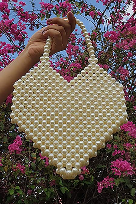 Rubilon_White Faux Pearl Grace Heart Shaped Bag _Online_at_Aza_Fashions