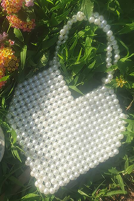 Shop_Rubilon_White Faux Pearl Grace Heart Shaped Bag _Online_at_Aza_Fashions