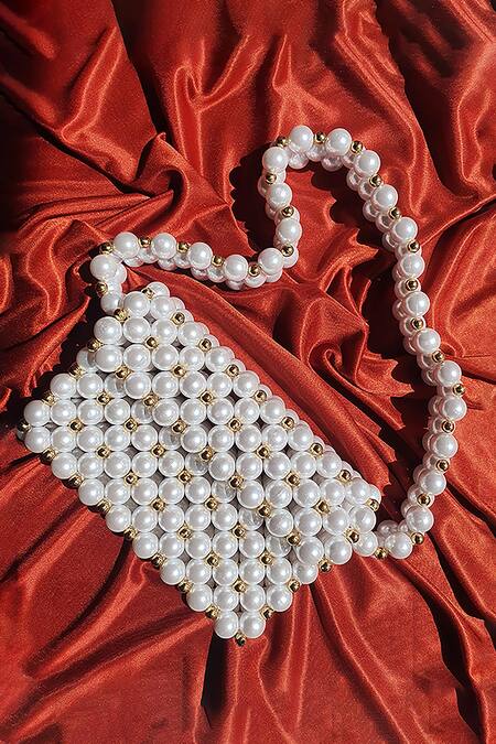 Rubilon_White Faux Pearl Woven Handbag _Online_at_Aza_Fashions