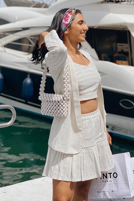 Buy_Rubilon_White Faux Pearl Woven Handbag 