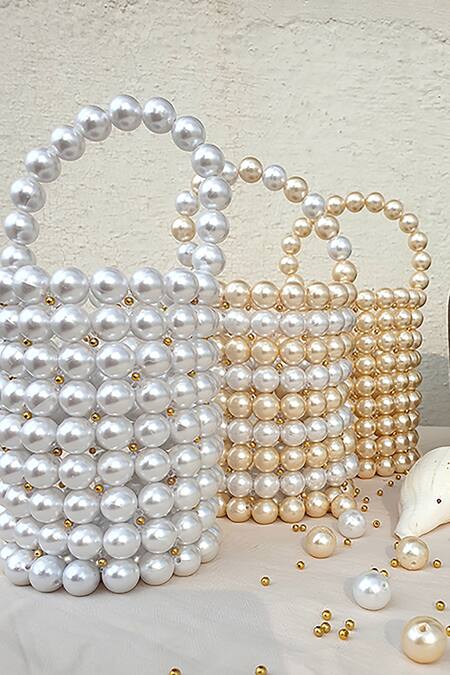 Rubilon_Beige Faux Pearl Kaia Work Bucket Bag _Online_at_Aza_Fashions