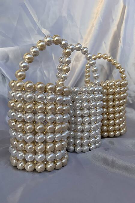 Buy_Rubilon_Beige Faux Pearl Kaia Work Bucket Bag _Online_at_Aza_Fashions