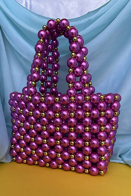Rubilon_Purple Acrylic Crystal Viola Woven Bag _Online_at_Aza_Fashions