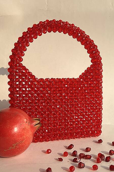 Rubilon_Red Rosa Crystal Embellished Bag _at_Aza_Fashions
