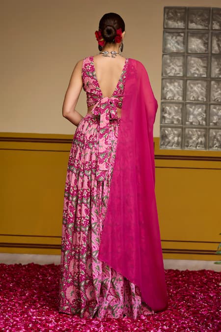 Baaro Masi Floral Print Blouse Lehenga Set 