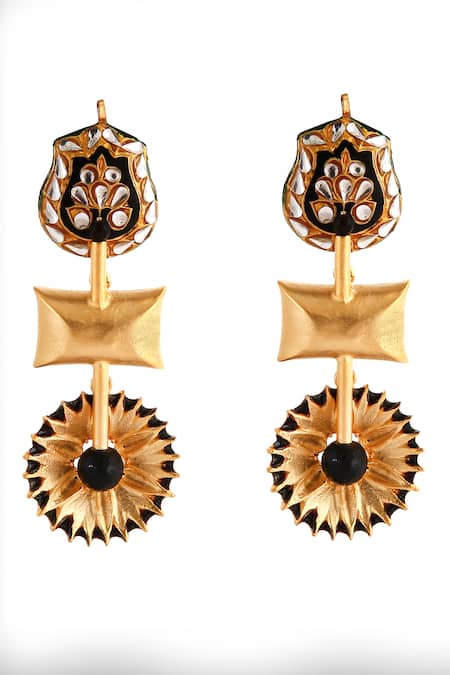 Trupti Mohta_Gold Plated Stones Mughal Handcrafted Earrings _Online_at_Aza_Fashions